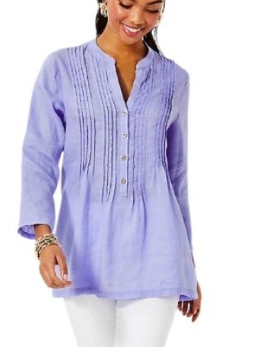 Liliy Pulitzer  Sarasota Linen Tunic Blouse Lilly's  Liac Button-Front  $ 148